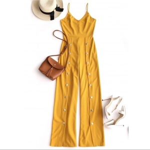 Snap button wide leg jumpsuit